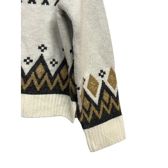 1.STATE Sweater Womens Large Cream Tan Johnny Collar Fair Isle Pullover Knit‎ - Picture 7 of 12